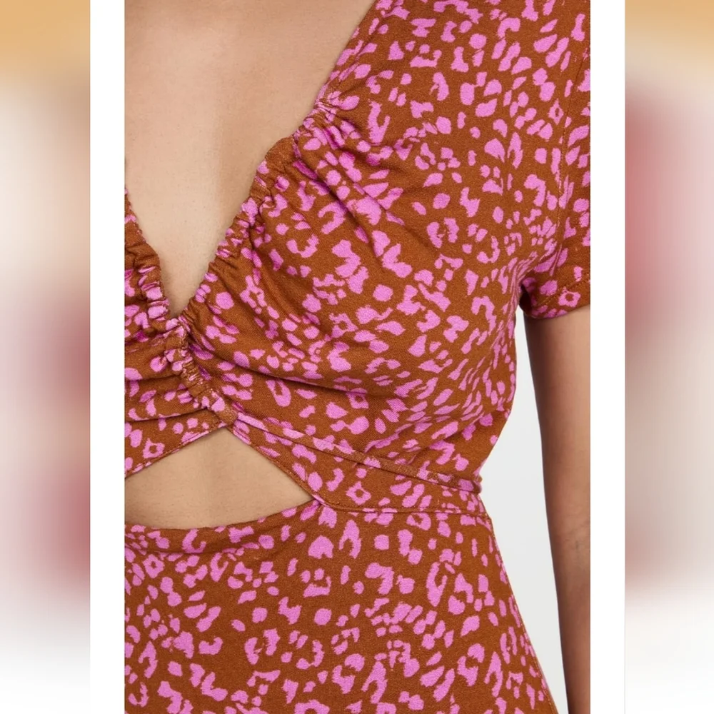 Free People Marsaille Mini Dress - Leopard Print Ruched Cutout - Size M - NWT